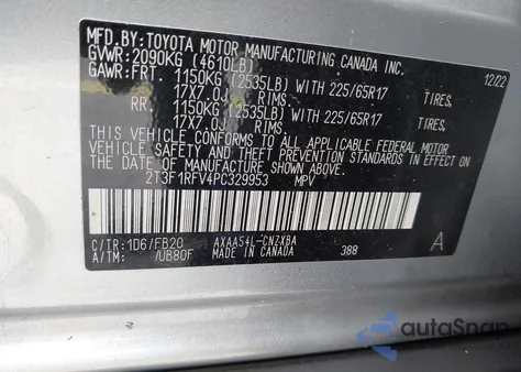 2023 Toyota Rav4 Le z USA, uszkodzony, nr VIN 2T3F1RFV4PC329953